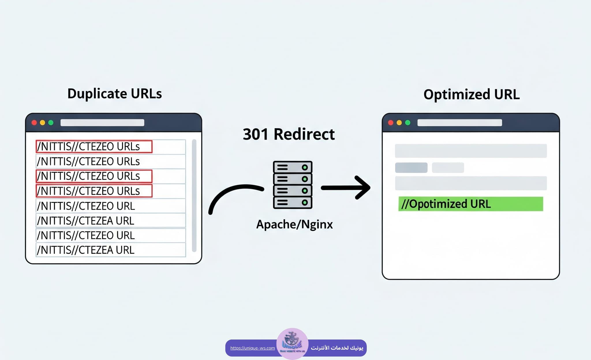 اصلاح URL المكرر وربطه باستخدام URL redirection